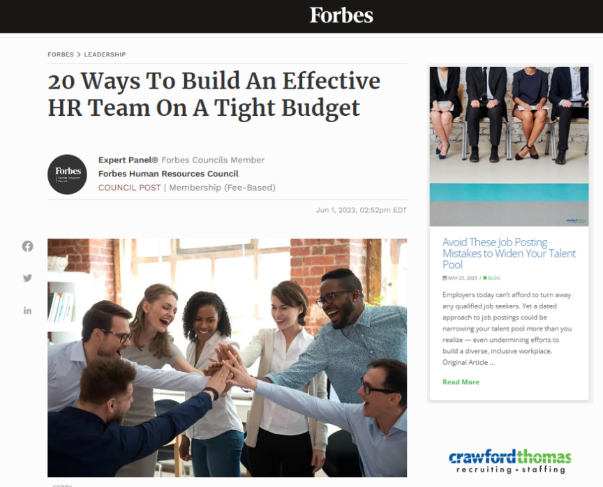 20 Ways To Build An Effective HR Team On A Tight Budget | Crawford ...