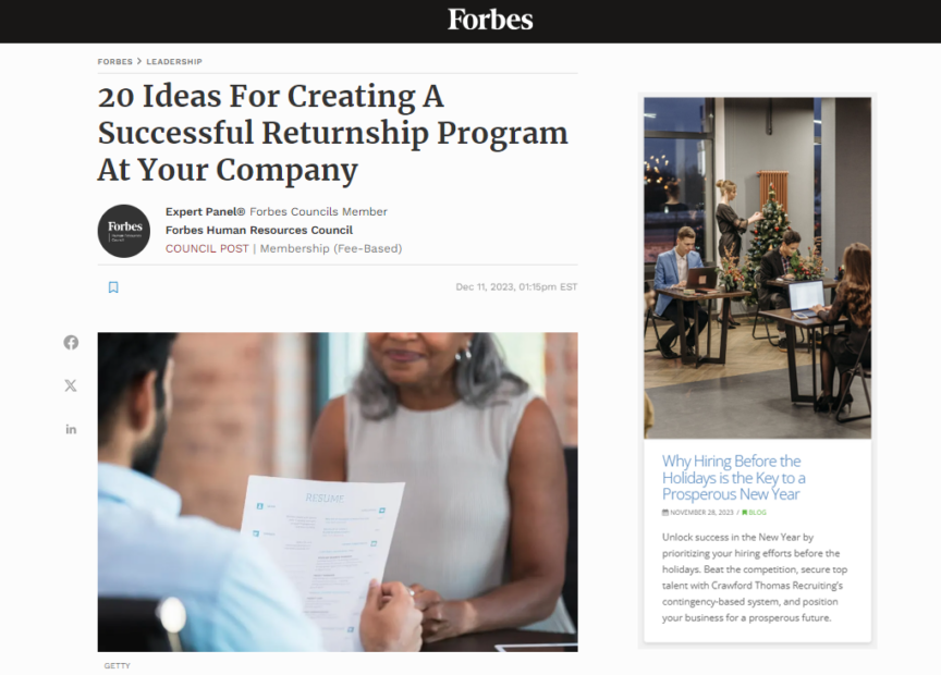 Forbes Human Resources Council 20 Ideas For Creating A Successful Returnship Program At Your
